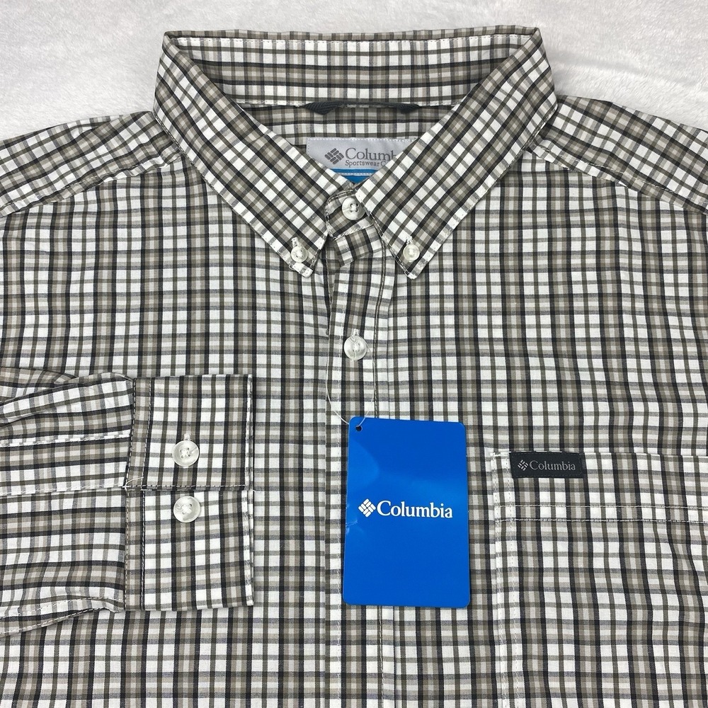 COLUMBIA Shirt Mens Large Beige/Black Checks Rapid Rivers Stretch NWT!